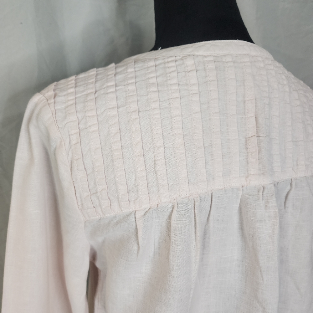 RACHEL ZOE Size Small Pink‎ Linen Cotton Balloon Sleeve Split Band V-neck Blouse - Picture 7 of 12